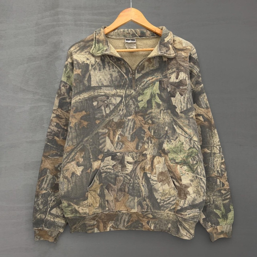 Vintage Jerzees Outdoors Quarter Zip Sweatshirt Camo Realtree Mossy Fleece XL